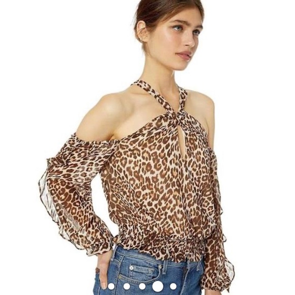 Guess | woman’s Leopard Print Cold-shoulder Top - Picture 2 of 5